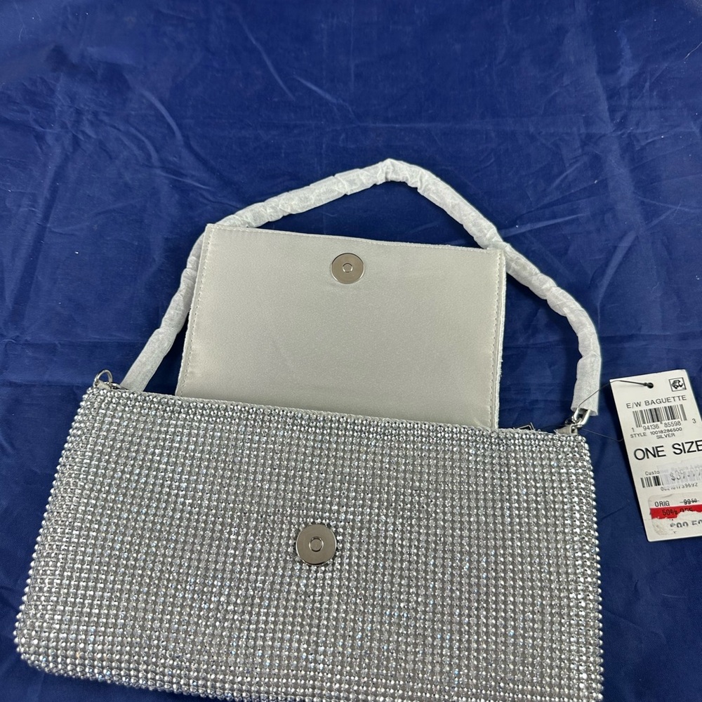 I.n.c. International Concepts Mesh East West Baguette Bag Silver NWT. - Picture 3 of 6